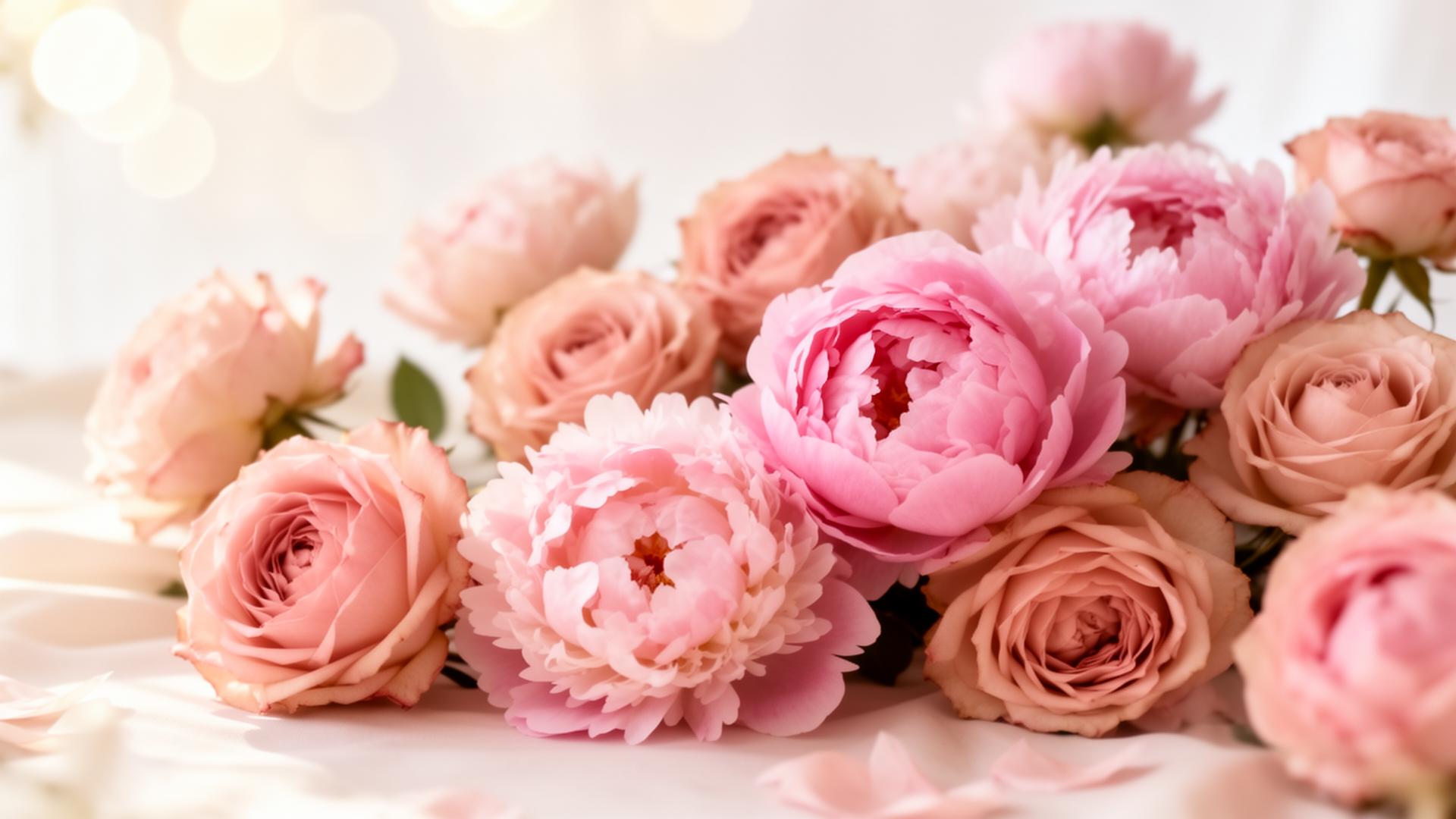 Soft pink roses and peonies